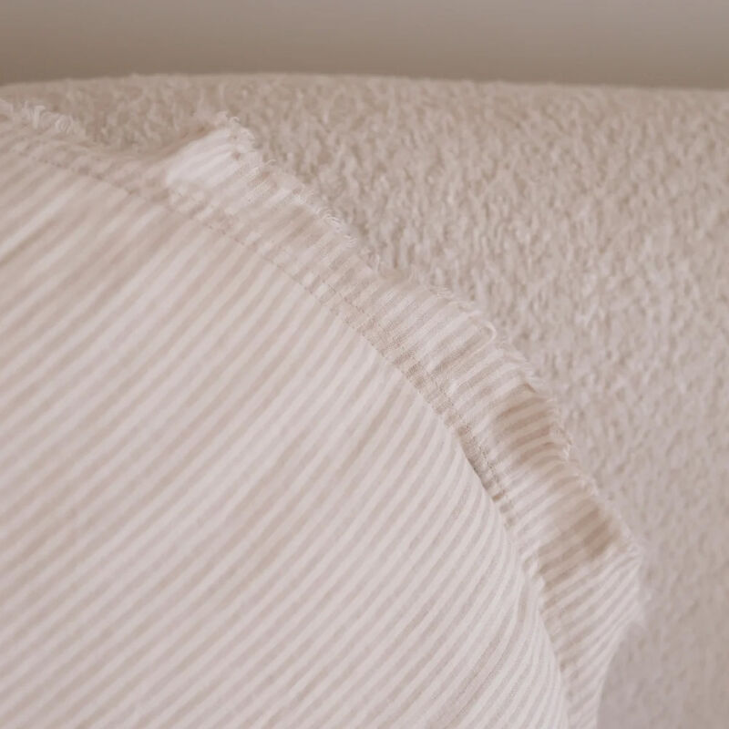 Home Lab 100% Flax Linen Round Feather Filled Cushion - Sand Stripe image number 1